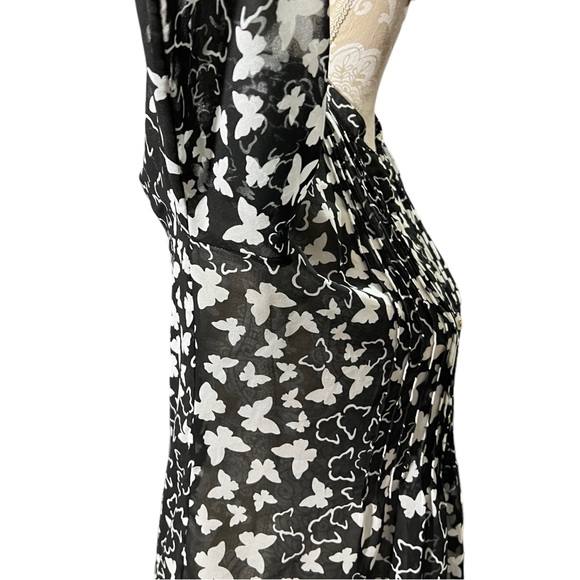 Charter Club Top Butterfly Black White Sheer Button-Front Blouse Women's M - Picture 8 of 12